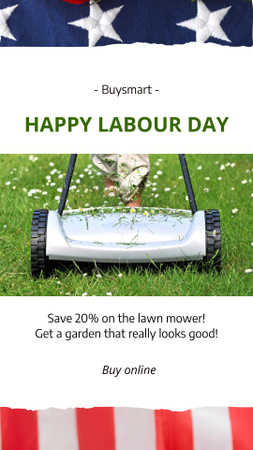 Labor Day Celebration And Discounts For Lawn Mower Announcement Instagram Story Design Template