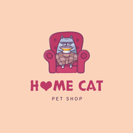 Pet Shop Ad with Cute Cat on Armchair Logo Design Template