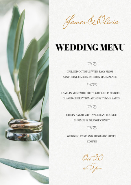 Ontwerpsjabloon van Menu van Wedding Meal list on Leaves pattern