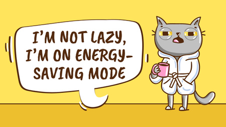 Szablon projektu Dowcipny cytat o lenistwie z kotem przy kawie Youtube Thumbnail