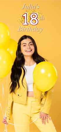 Fun-filled Happy Birthday Greeting With Balloons In Yellow Snapchat Geofilter Design Template
