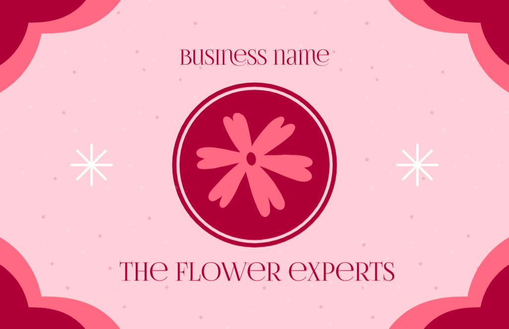 Flower Shop Advertisement with Pink Flower Illustration Business Card 85x55mm Tasarım Şablonu