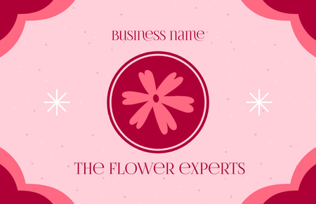 Flower Shop Advertisement with Pink Flower Illustration Business Card 85x55mm Design Template
