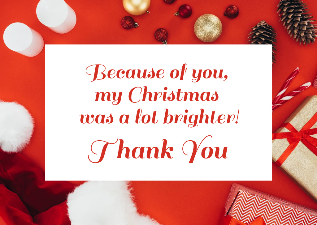 Cute Christmas Greeting with Thank You Card Design Template