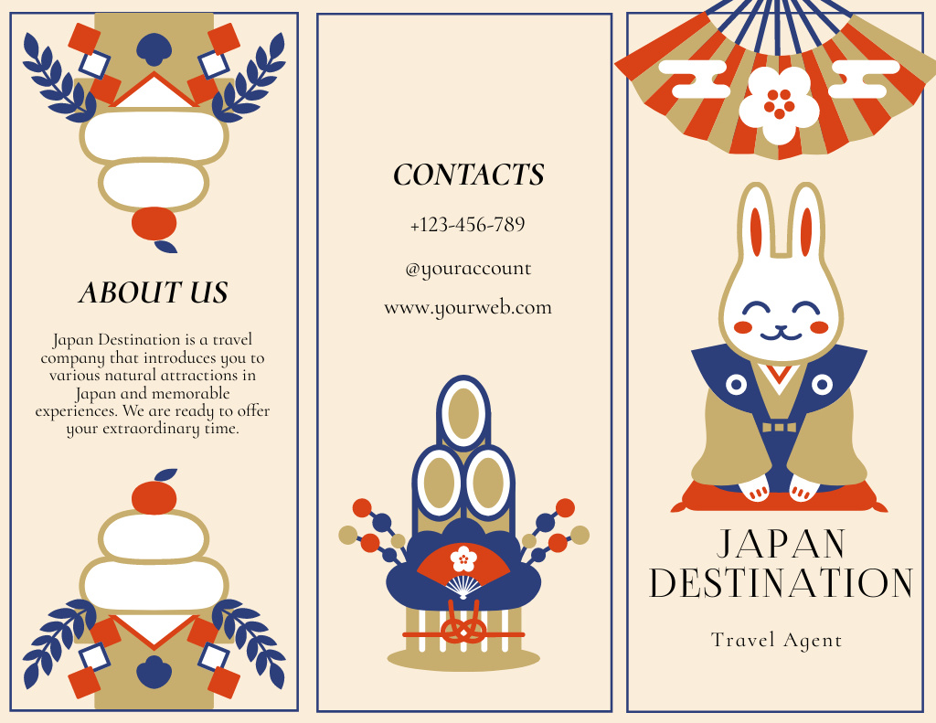 Tour to Japan with Simple Traditional Illustration Brochure 8.5x11in tervezősablon