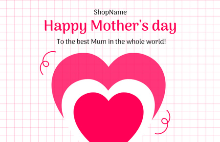 Mother's Day Greeting with Pink Hearts Thank You Card 5.5x8.5in Design Template