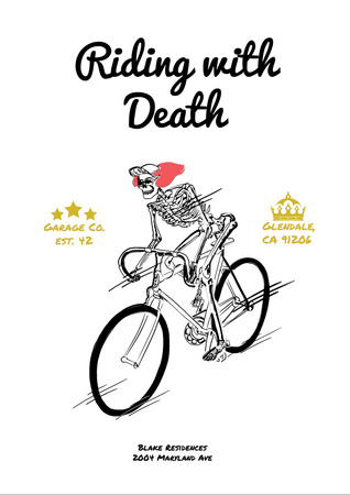 Cycling Event Announcement with Skeleton Riding on Bicycle Flyer A4 Tasarım Şablonu