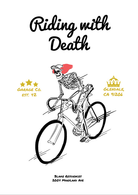 Designvorlage Cycling Event Announcement with Skeleton Riding on Bicycle für Flyer A4