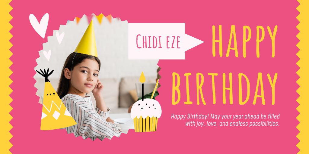 Birthday Party Greetings on Pink Twitter Design Template