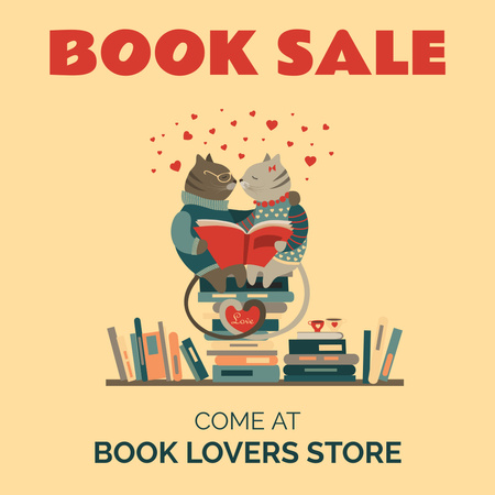 Plantilla de diseño de Books Sale Announcement with Cats in Love Instagram 