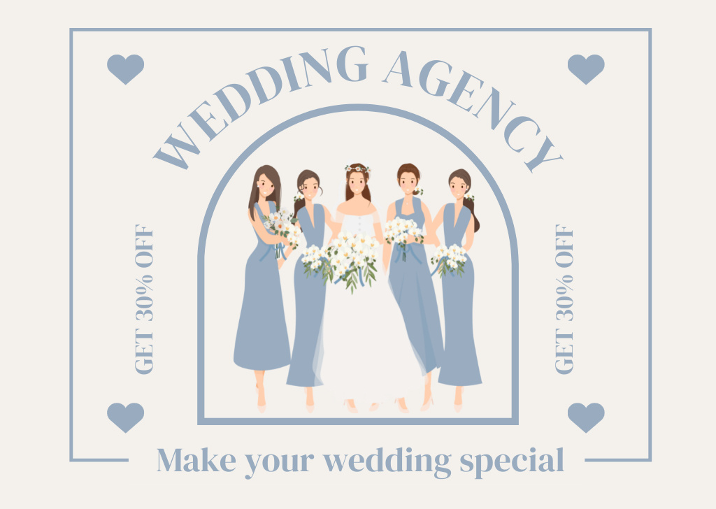 Wedding Agency Ad with Bride and Bridesmaids Card Tasarım Şablonu
