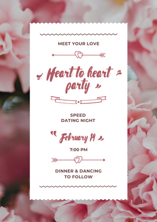 Valentine's Party Invitation with Purple Flowers Poster Design Template