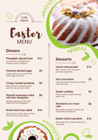 Plantilla de diseño de Oferta de comidas de Pascua con huevos en pasteles dulces Menu 