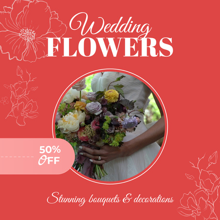 Wedding Flowers With Bouquets And Decorations Sale Offer Animated Post Design Template
