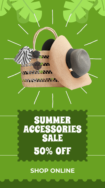 Designvorlage Summer Accessories Sale Ad on Green für Instagram Video Story