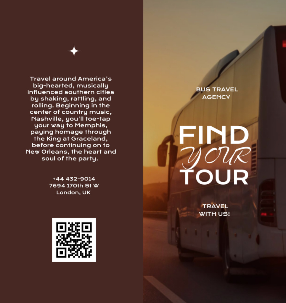 Bus Travel Tours Offer on Brown Brochure Din Large Bi-fold Modelo de Design