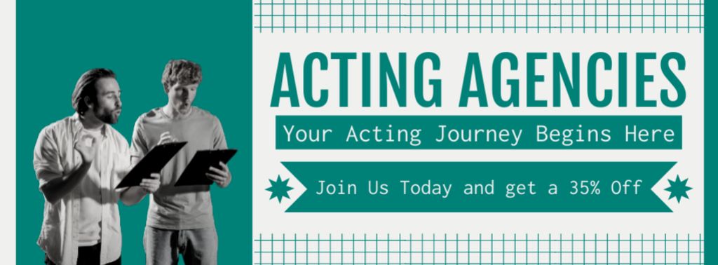 Acting Agency Services Discount Offer on Turquoise Facebook cover Tasarım Şablonu