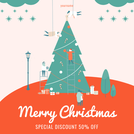 Template di design Offerta speciale di sconto di Natale con l'immagine dell'albero di Natale Instagram