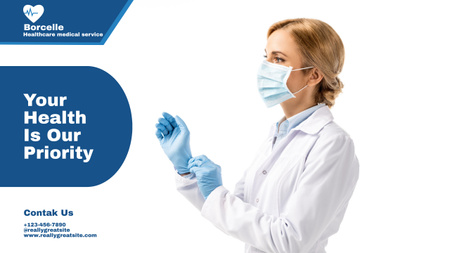Healthcare Services with Doctor in Mask and Gloves Youtube Design Template