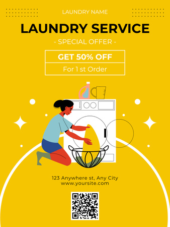 Nabídněte slevy na služby prádelny na žluté Poster US Šablona návrhu