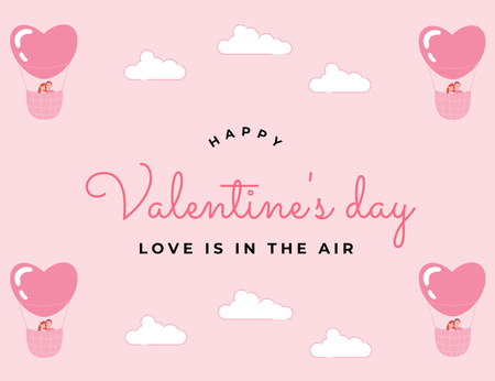 Designvorlage Herzliche Glückwünsche zum Valentinstag mit verliebten Paaren in Ballons in Rosa für Thank You Card 5.5x4in Horizontal