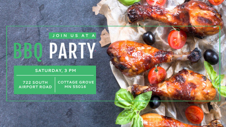 BBQ Party Invitation Grilled Chicken FB event cover Design Template
