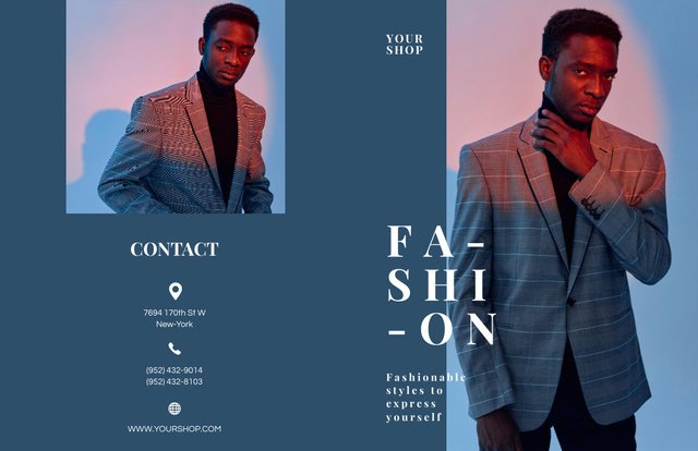 Modèle de visuel Fashion Ad with Stylish Man in Formal Suit - Brochure 11x17in Bi-fold