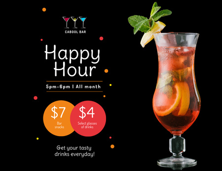 Bar Happy Hours Cold Cocktail in Glass Flyer 8.5x11in Horizontal Design Template