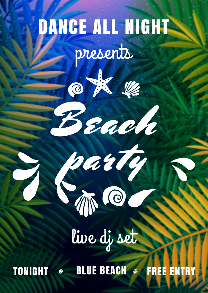 Tropical Dance Party Announcement with Palm Tree Leaves Flyer A6 Modelo de Design