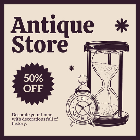 Antique Decor And Hourglass At Discounted Rates Instagram Design Template