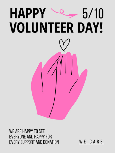 Congratulations on Volunteer's Day With Hands In Pink Poster US Tasarım Şablonu