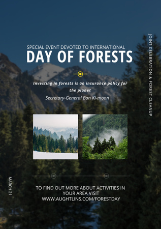 Designvorlage International Day of Forests Event with Trees in Mountains für Flyer A7