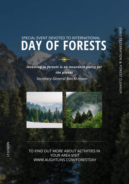 International Day of Forests Event with Trees in Mountains Flyer A7 Modelo de Design