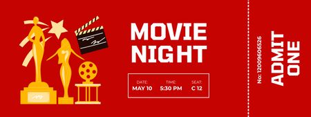 Plantilla de diseño de Movie Night Announcement on Red Ticket 