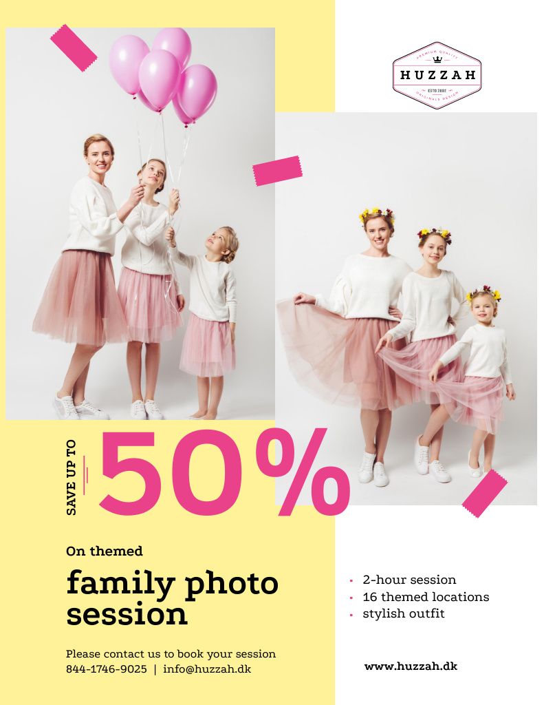 Family Photo Session Offer on Yellow Poster 8.5x11in Design Template
