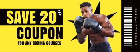 Boxing Courses Promotion with Young Man in Gloves Coupon Design Template