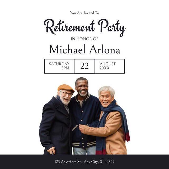 Retirement Party Announcement In White Instagram Modelo de Design