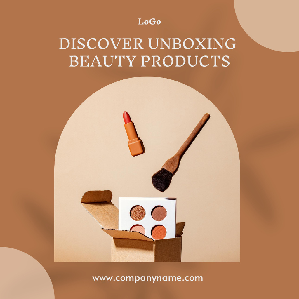 Platilla de diseño Unboxing Beauty Products With Brushes And Eye Shadows Palette Instagram AD