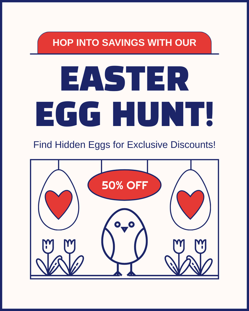 Easter Egg Hunt Ad with Cute Illustration Instagram Post Verticalデザインテンプレート