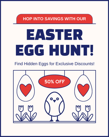 Húsvéti tojás vadászat hirdetés aranyos illusztrációval Instagram Post Vertical tervezősablon
