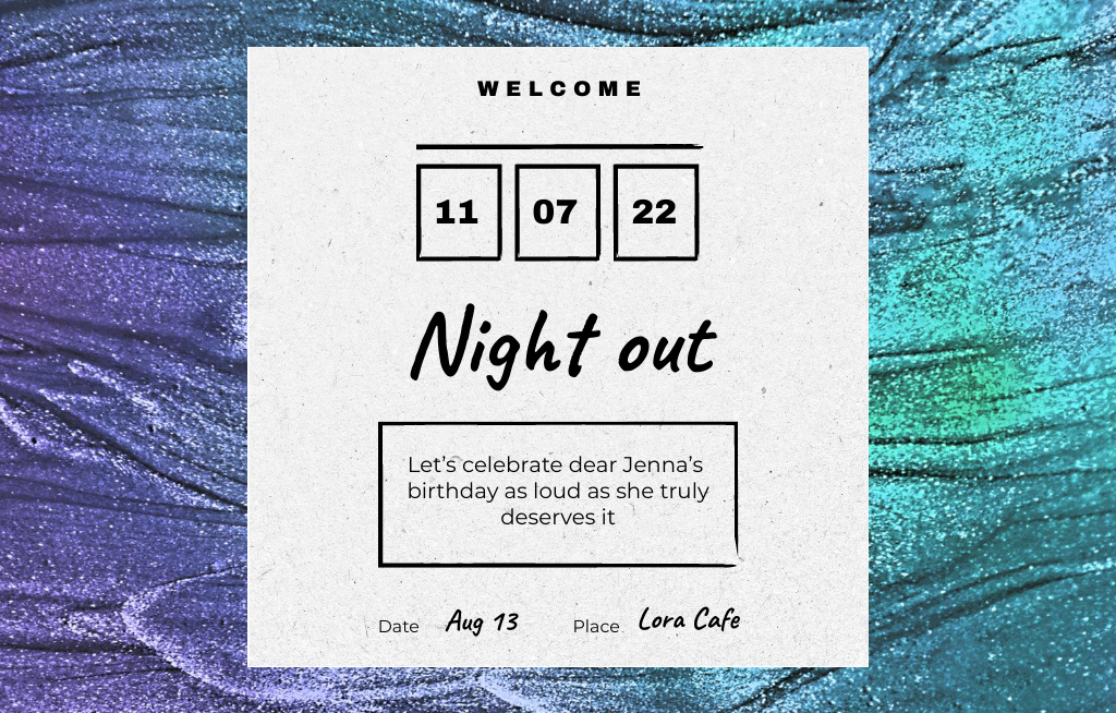 Night Party Announcement With Colorful Texture with Smudges Invitation 4.6x7.2in Horizontal Modelo de Design
