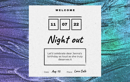 Night Party Announcement with Colorful Texture Invitation 4.6x7.2in Horizontal Design Template
