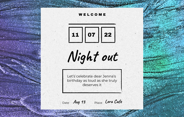 Plantilla de diseño de Night Party Announcement With Colorful Texture with Smudges Invitation 4.6x7.2in Horizontal 