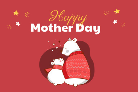 Mother's Day card with Сute Bears Postcard 4x6in Design Template