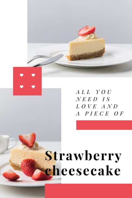Delicious Cake With Strawberries Postcard 4x6in Vertical Design Template
