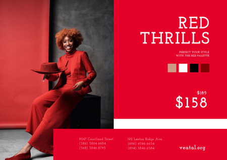 Kaunis nainen upeassa punaisessa asussa Poster B2 Horizontal Design Template