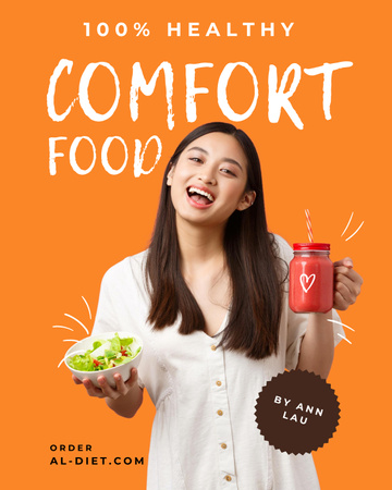Plantilla de diseño de Oferta de consulta nutricionista con niña sonriente con comida. Poster 16x20in 