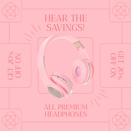 ピンクのイヤホンを購入してお金を節約する Instagram ADデザインテンプレート