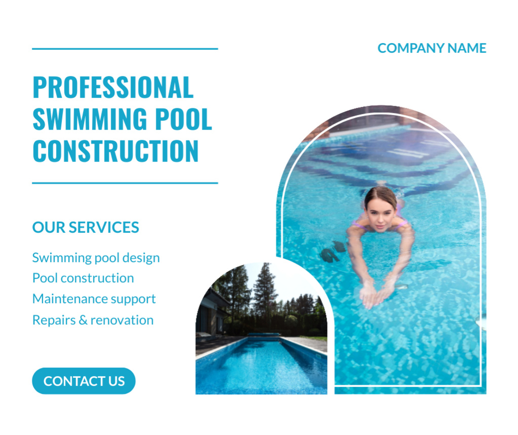 Ontwerpsjabloon van Facebook van Professional Swimming Pool Construction Services Offer