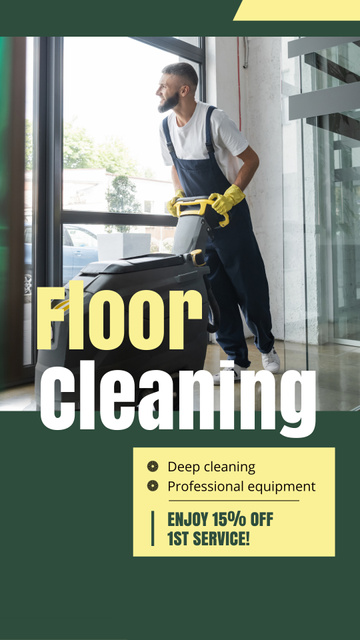 Floor Cleaning With Discount With Professional Machine Instagram Video Storyデザインテンプレート